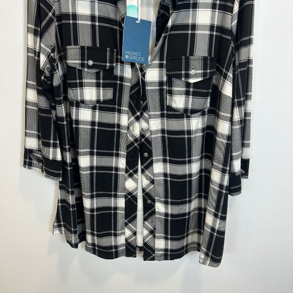Market & Spruce Black and White Plaid Top - Picture 3 of 9